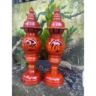 Cặp đèn thờ gỗ xà cừ cao 36cm trang trí decor phòng thờ cúng