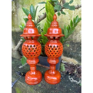 Cặp đèn thờ gỗ xà cừ cao 36cm trang trí decor phòng thờ cúng