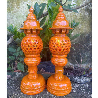 Cặp đèn thờ gỗ xà cừ cao 36cm trang trí decor phòng thờ cúng