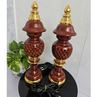 Cặp đèn thờ gỗ xà cừ cao 36cm trang trí decor phòng thờ cúng
