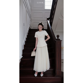 Chân Váy Dài Nữ Xếp Li Bồng Bềnh ELYSNIE Thanh Lịch Tiểu Thư Eloise Skirt