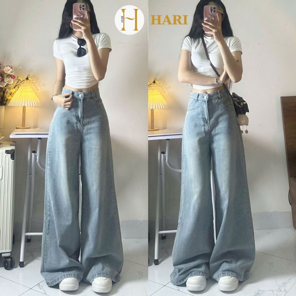 Quần jeans bò ống suông Hari form loe dáng rộng 7599 P12K10