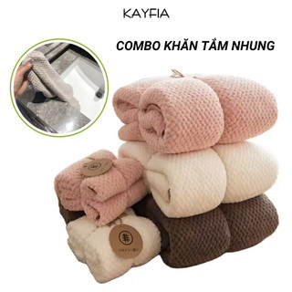 KAYFIA - Combo 1 Khăn Tắm Nhung + 1 Khăn Mặt Lông Cừu - Khăn Mềm Mại 2 Lớp Cao Cấp Màu Sắc Basic