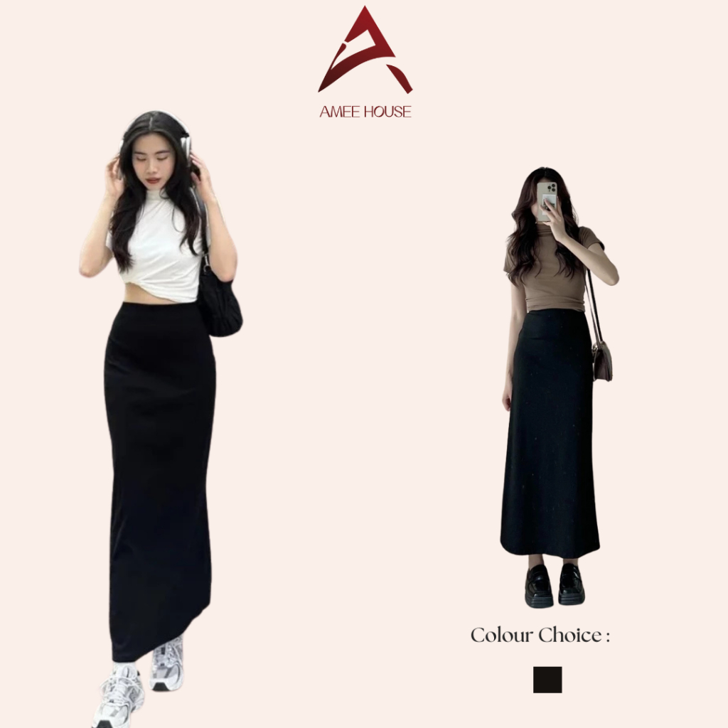 Chân váy suông dài thun co giãn cạp phẳng ameehouse