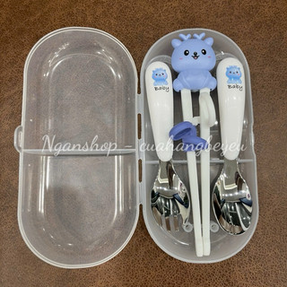 Set Đũa Thìa Dĩa Cho Bé Ăn Dặm (Hộp to)