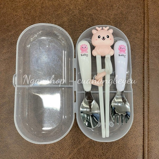 Set Đũa Thìa Dĩa Cho Bé Ăn Dặm (Hộp to)