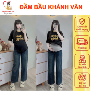 Quần jean bầu - quần bầu suông mặc đi làm - Quần bò bầu, quần bầu xinh có đáp bụng có chun chỉnh có size đến 75kg