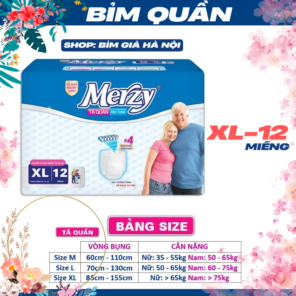 (+3 miếng) Bỉm Quần già Merzy M16 L14 XL12 và M32 L28 L24 miếng (Combo) #bỉm merzy #tã merzy #quần già merzy #merzy