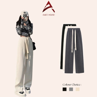 Quần ống rộng nỉ nhung tăm ameehouse Unisex kiểu quần dài ống suông cạp chun lưng cao có dây rút chỉnh eo