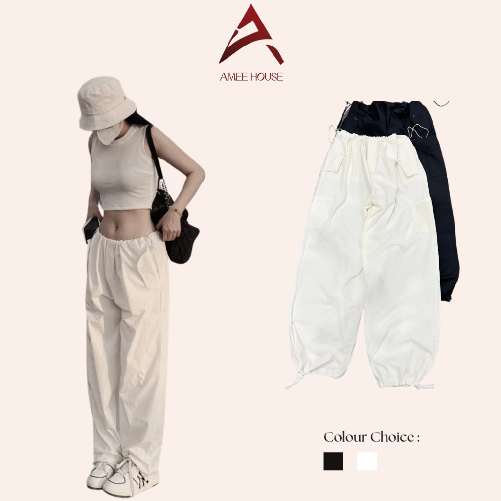 Quần túi hôp nữ rút eo ống rộng chất đẹp, quần jogger bo rút gấu nhiều màu ameehouse