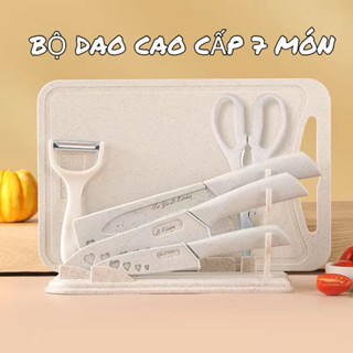 Bộ dao nhà bếp màu trắng, dao ăn dặm cho bé, bộ dao lúa mạch kháng khuẩn thép không gỉ, bộ dao thớt inox