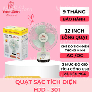   Có sẵn   Ảnh thật  Quạt Sạc Tích Điện Để Bàn AC&DC 12 Inch Honjianda FL301 1 2b Bình - Có Đèn Ngủ LED & USB 