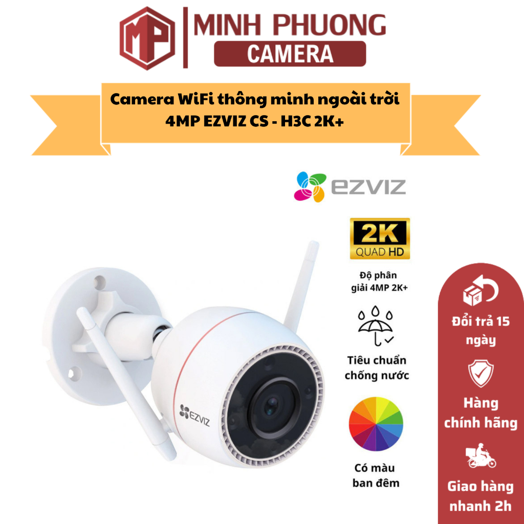 Camera WiFi thông minh ngoài trời 4MP EZVIZ CS - H3C 2K+, bảo hành hãng 24 tháng