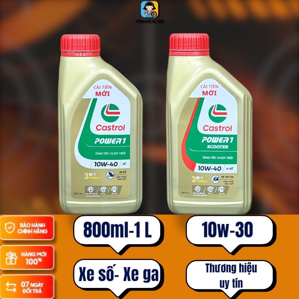Dầu nhớt Castrol Power-1 3in1 800ml-1L cho xe số và xe ga