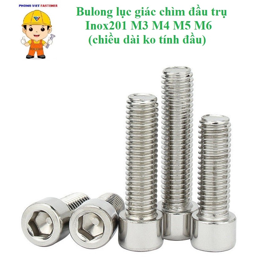 (INOX201) 10 cái M3-M6 Bulong lục giác chìm đầu trụ inox201 M3-M6