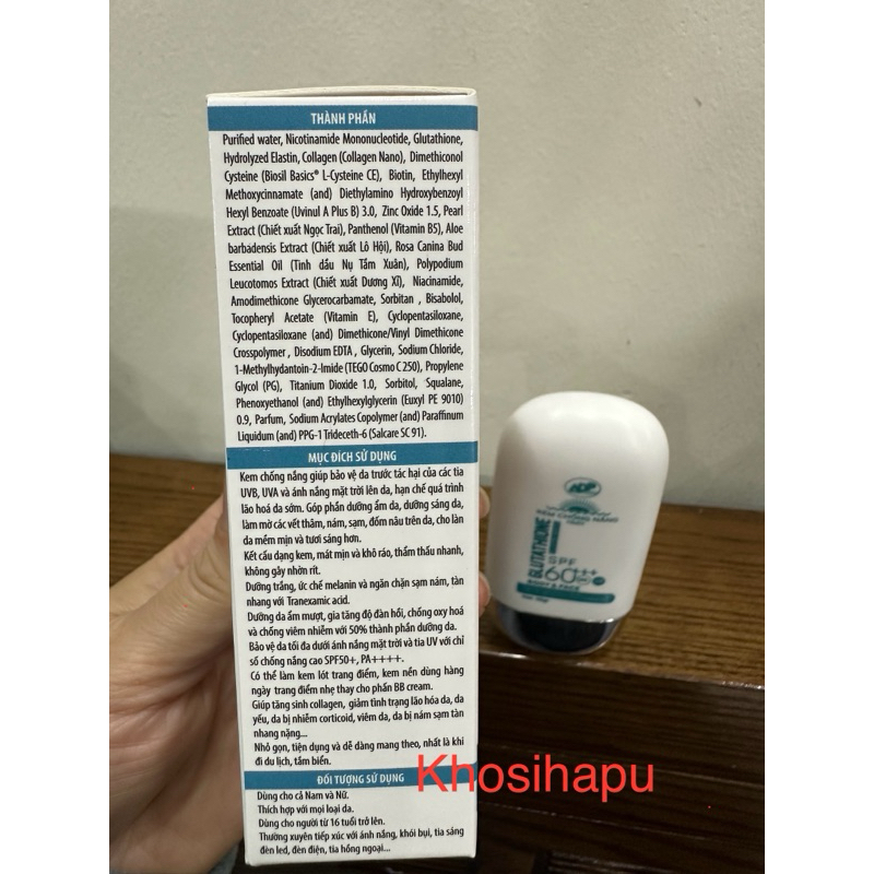 Kem chống nắng NMN Glutathione Elastin White chống lại các tác hại với da giúp trắng khỏe giảm nám, dưỡng ẩm, trắng da