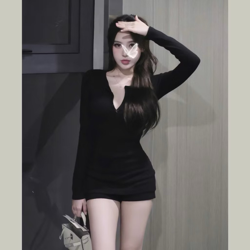 Set Len Gân Cài Khuy Tăm Dài Tay + Quần Short Ôm Set Tăm Gân Co Dãn 4 Chiều Hot Hit | BigBuy360 - bigbuy360.vn