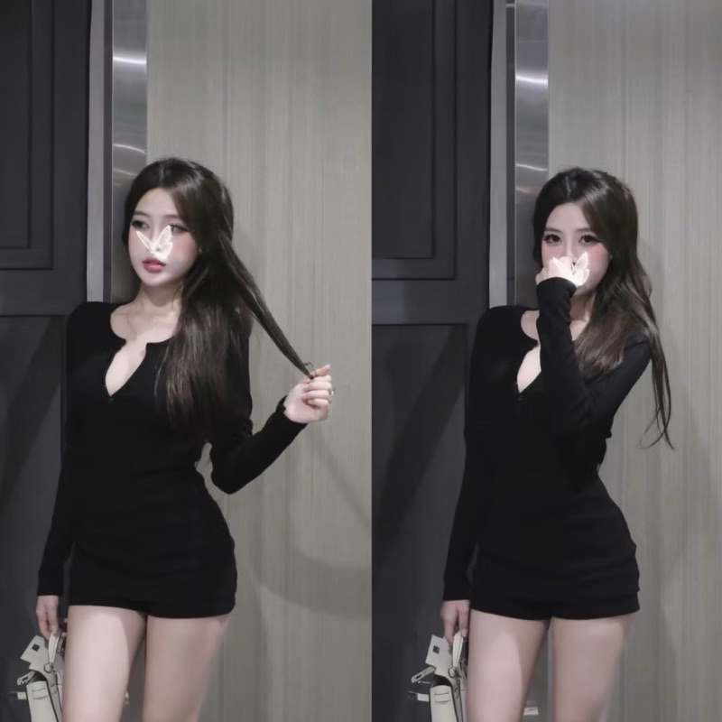 Set Len Gân Cài Khuy Tăm Dài Tay + Quần Short Ôm Set Tăm Gân Co Dãn 4 Chiều Hot Hit | BigBuy360 - bigbuy360.vn