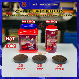  Cám Mega Jumbo Super Red HẠT CHÌM & NỔI 1li & 2li & 3li” Hủ 500g -1200g. Thức ăn cao cấp chuyên kích màu cho các loại cá 