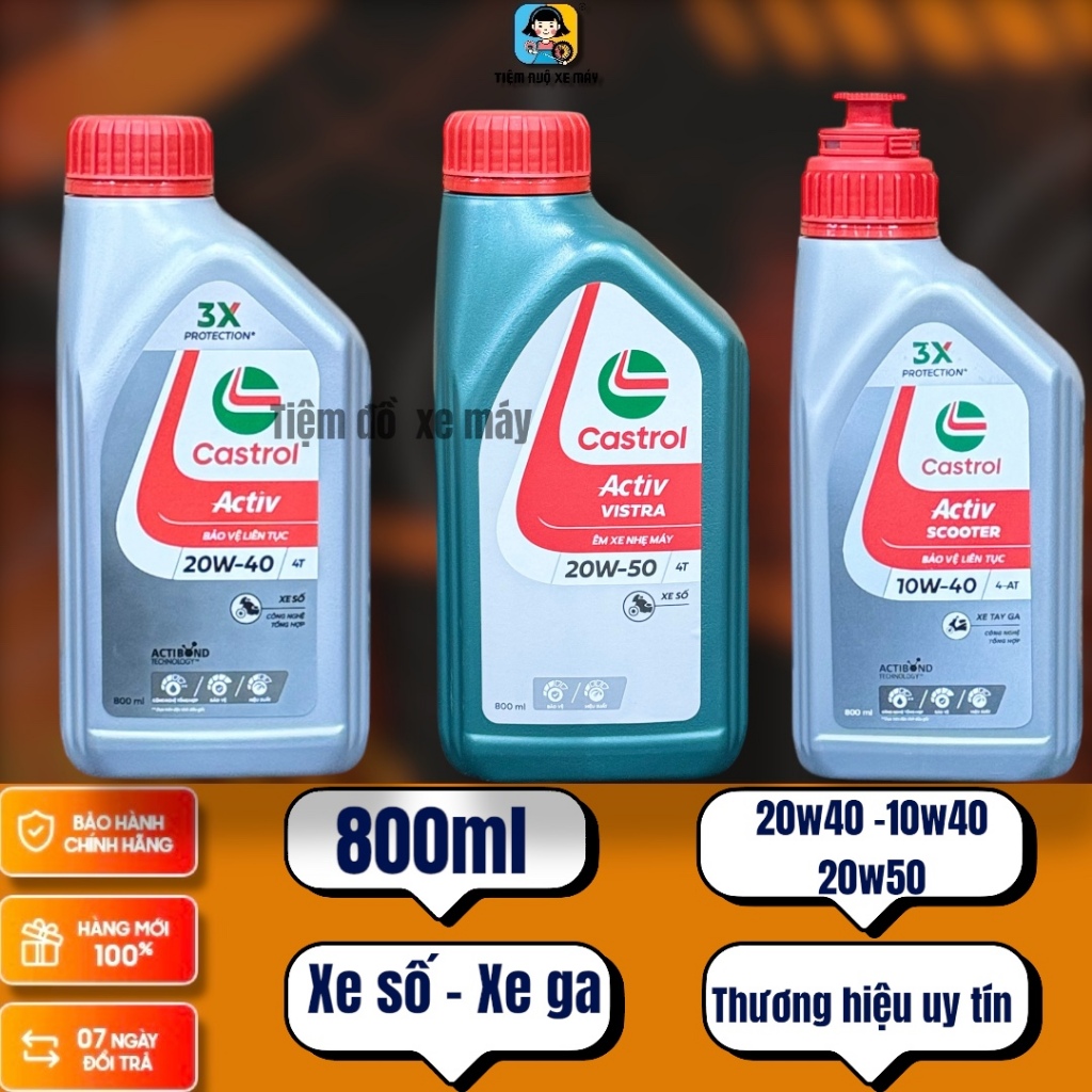 Dầu nhớt Castrol ACTIV VISTRA 800ml-1L cho xe số và xe ga