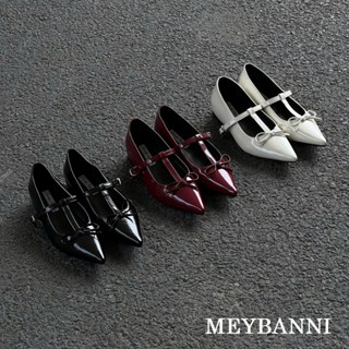 Giày Búp Bê MEYBANNI Mũi Nhọn Độn Đế Trong Phối Nơ Siêu Xinh - C130