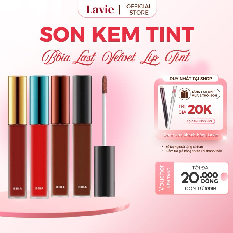 Son kem Bbia Last Velvet Lip Tint đủ bảng màu, mịn lì lâu trôi không gây khô môi