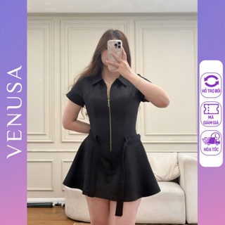 Váy nữ BIGSIZE cổ polo kéo khóa giữa kèm dây đai ngang dáng basic Top Women Venusa Store