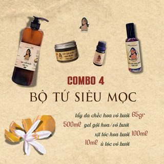   10ha bưởi hữu cơ  FULLSIZE Bộ Tứ siêu mọc combo 4 món tẩy gội xịt ủ mọc tóc 