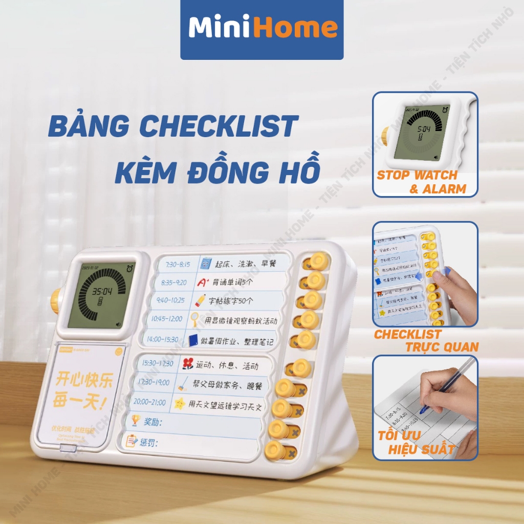 Bảng check list kèm Đồng hồ quản lý thời gian