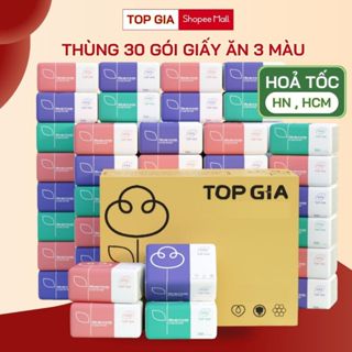 Giấy ăn đa năng Top Gia Thùng 30 gói rút 3 màu Top Gia cao cấp, mềm mịn, an toàn