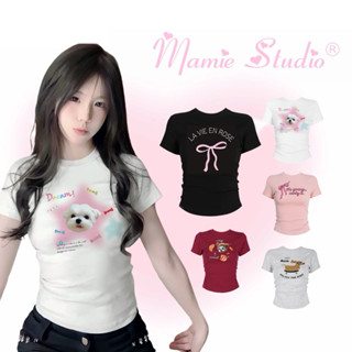 Áo thun in MaMie hình thú cưng form ôm body cho nữ, baby tee đủ màu chất cotton co giãn thoải mái.