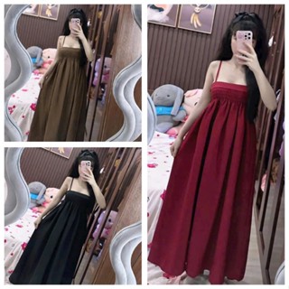 Váy 2 dây dáng dài ôm ngực dáng xòe hồng đỏ đen Đầm nữ hai dây maxi trơn xòe rộng đi biển du lịch