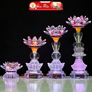 Đèn Bàn Thờ Hoa Sen Pha Lê Cao Cấp Có Led 7 Màu CHÂN THIỆN MỸ, Đồ Thờ Cúng Gia Tiên, Trang Trí Bàn Thờ Phật