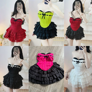 Set áo cup nơ phối chân váy voan tầng xoè _VEEMEEHOUSE