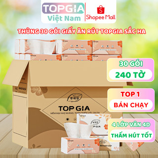  Giấy ăn rút Top Gia Sắc Hạ thùng 30 gói 4 lớp dập vân 4D chắc chắn siêu dai thấm hút tốt 