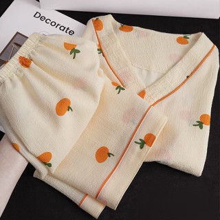 Bộ đồ ngủ cotton đũi xốp êm nhẹ và thoáng mát phong cách mùa hè cho nữ ngắn tay