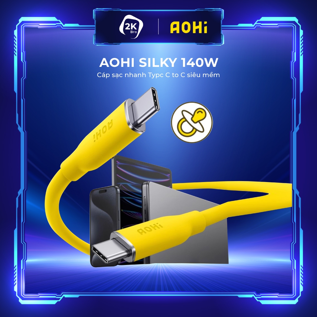 Cáp sạc nhanh Aohi Silky 140W Type C to C siêu mềm dành cho điện thoại laptop