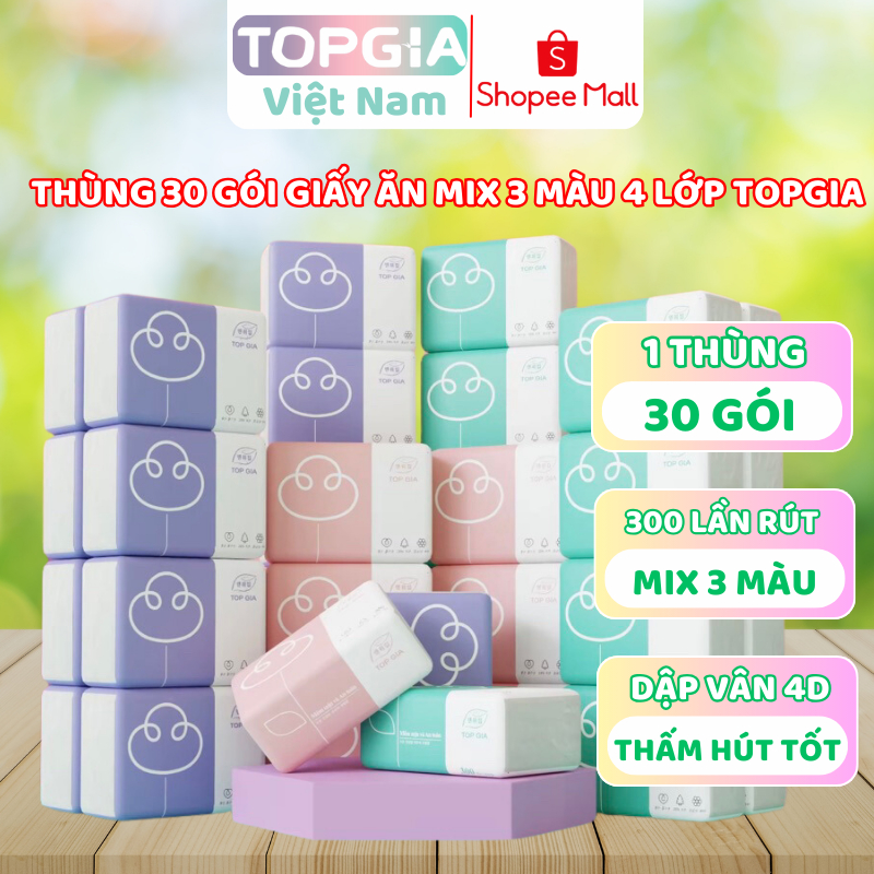 Giấy ăn rút Topgia thùng 30 gói 4 lớp cao cấp tiện lợi cho gia đình