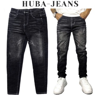 Quần jean nam HUBA-JEANS dài XÁM wash CÀO XƯỚC chất vải jean dày dặn cao cấp Menswear Pants