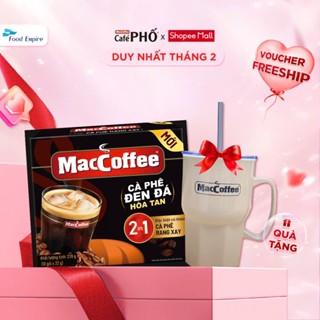 Cà phê Phố Đen Đá Tặng Ly Kim Cương - Maccoffee Đen Đá Hoà Tan Thêm Rang Xay (Hộp 10 gói )