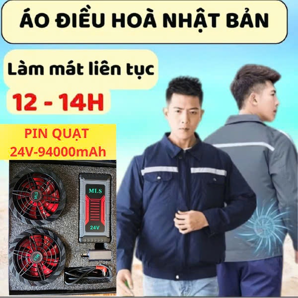 Bộ áo điều hòa Nhật Bản Azuki MLS 24v 94000mAh, Áo điều hòa Japan quạt 9 cánh mạnh mẽ bảo hành 1 năm