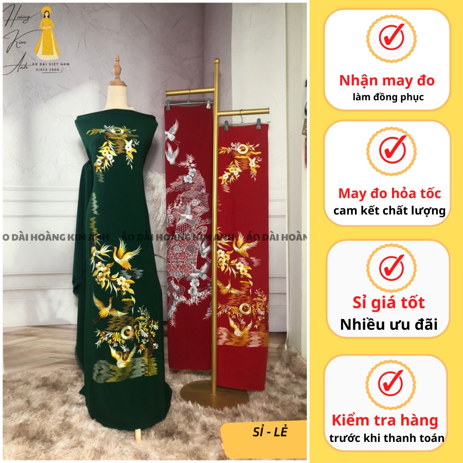 VẢI MAY ÁO DÀI VẢI LỤA MANGO THÊU LẮC TAY THU CÔNG HỌA TIẾT CHIM VÀ LÁ ĐỘC LẠ, HÀNG THIẾT KẾ CAO CẤP