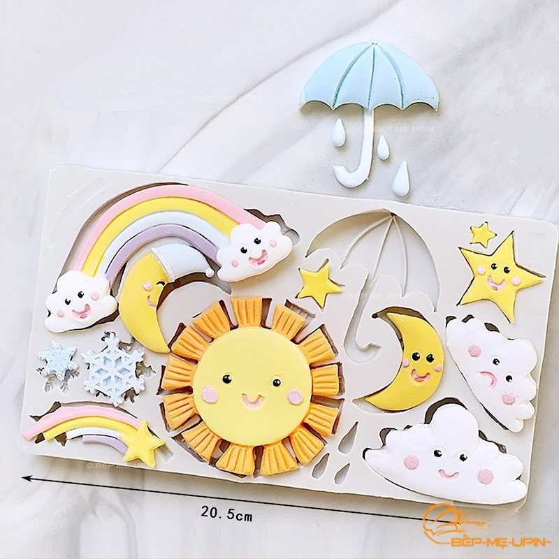 Khuôn silicon vỉ mặt trời đám mây cầu vồng ô ngôi sao mã MT12