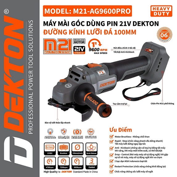 MÁY MÀI GÓC PIN DEKTON M21-AG9600PRO CHÍNH HÃNG