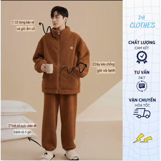 Bộ Đồ Ngủ  Lông Cừu San Hô hai mặt  -KmBB01- Đồ Bộ mặc nhà mùa đông cho nam và nữ  -Mới nhất 2025