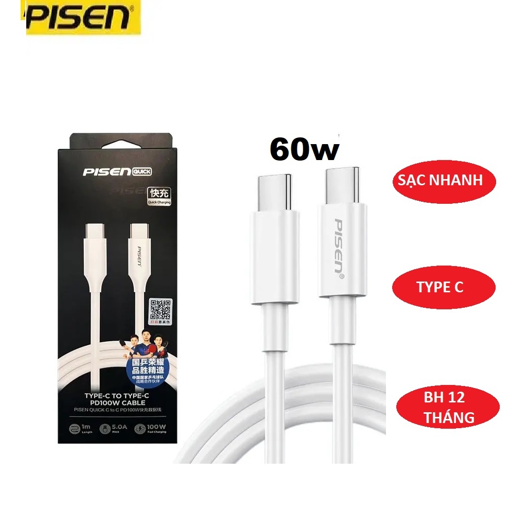 Cáp sạc nhanh Pisen chính hãng BH 12 tháng dùng cho điện thoại, máy tính bảng