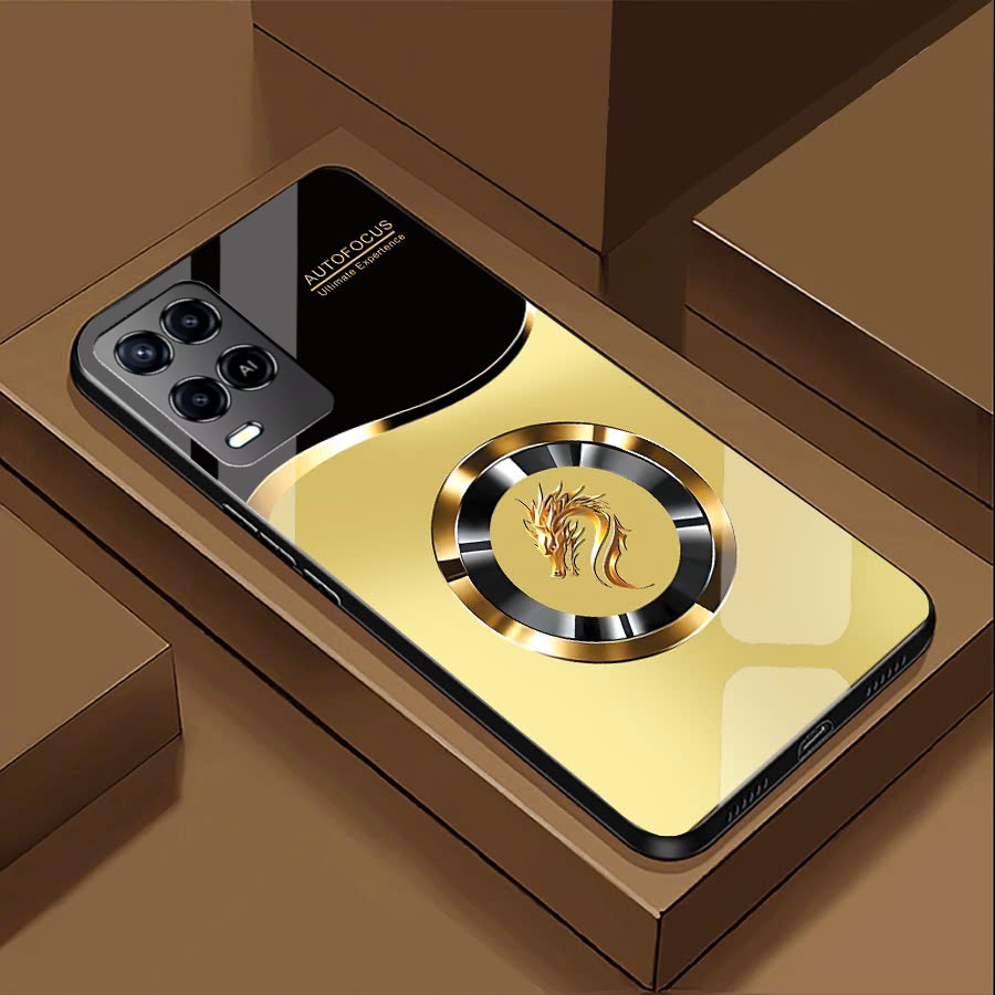 Ốp Lưng cho OPPO A54, A54 5G Mặt kính cường lực, cao cấp Họa tiết RỒNG VÀNG