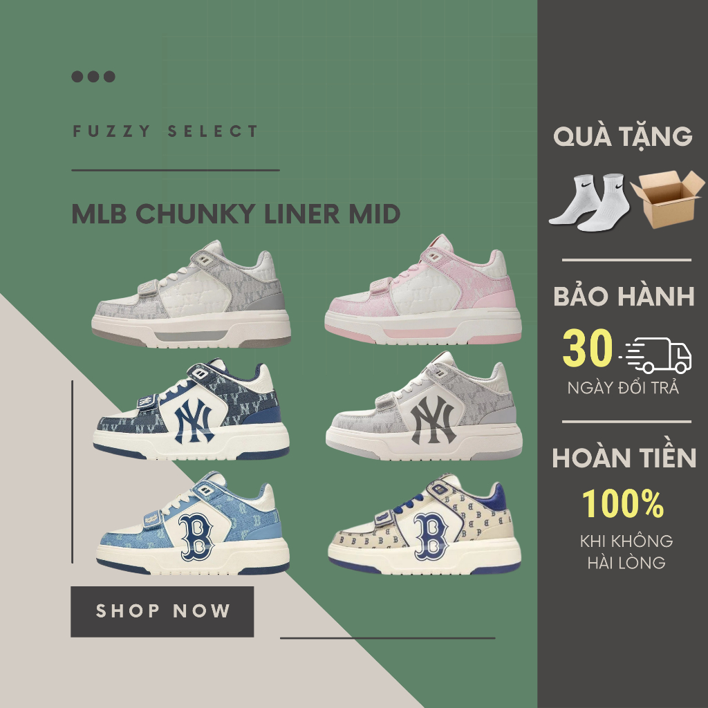 [Hàng Chính Hãng] Giày MLB Chunky Liner Mid Monogram NY Full Box
