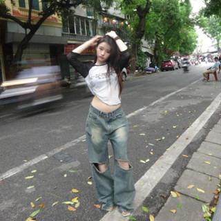 MOODSWINGS - Quần Jeans rách gối ống rộng CRUSH RIPPED KNEE WIDE JEANS