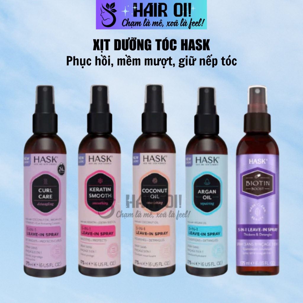 HASK Xịt Dưỡng Tóc 5-in-1 Leave in Spray 175ml - Nuôi Dưỡng, Phục Hồi Tóc Hư Tổn & Tóc Xoăn
